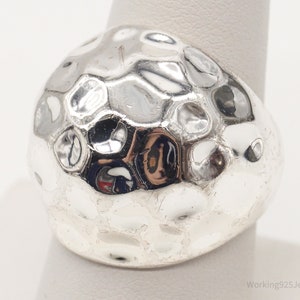 Vintage FAS Modernist Style Hammered Dome Sterling Silver Ring - Size 7.75