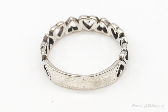 Vintage Open Hearts Sterling Silver Band Ring - S… - image 5