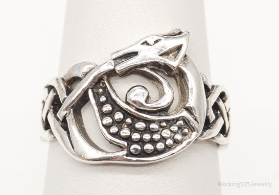 Vintage Dragon Celtic Knot Sterling Silver Ring -… - image 1