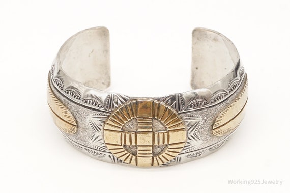 Tremendous Vintage Native American Navajo 14k Gold Harvey Mace Sterling Silver Ring Old Tremendous Vintage Native American Navajo 14k Gold Harvey Mace Sterling Silver Ring Old