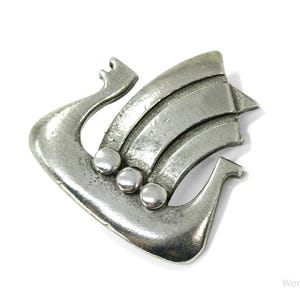 Vintage 1960s Swedish Modernist R. Tennesmed Pewter Viking Ship Brooch Pin
