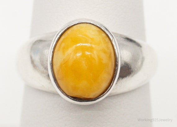 Vintage Yellow Amber Sterling Silver Ring - Size … - image 2