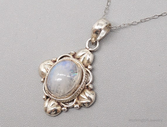 Vintage Moonstone Ornate Sterling Silver Necklace… - image 2