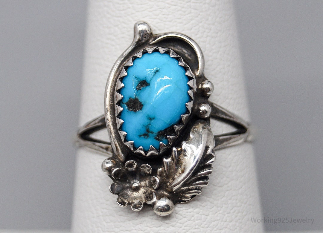Vintage Native American Turquoise Sterling Silver Ring - Size 7.25 - Etsy