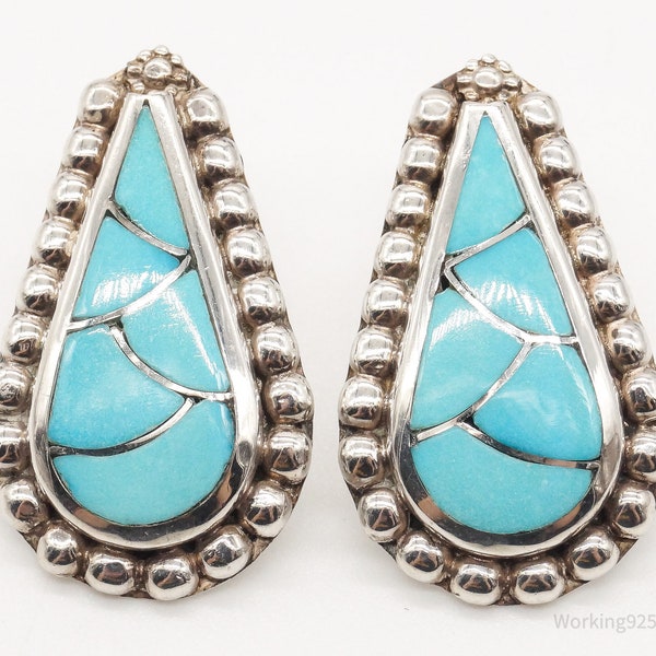 Vintage Native American Zuni Turquoise Silver Earrings