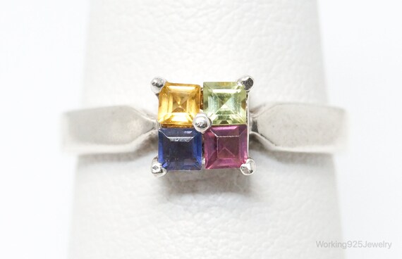 Vintage Art Deco Multi Gem Sterling Silver Ring -… - image 1