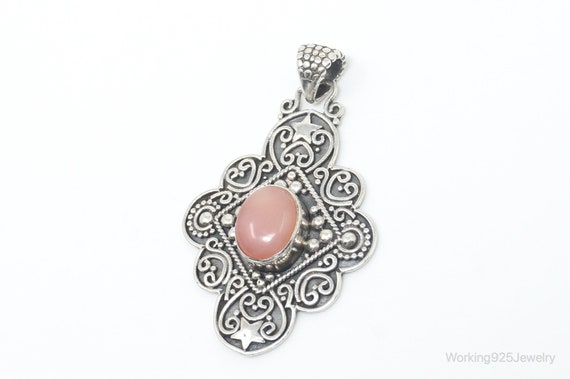 Vintage Pink Gemstone Bali Style Sterling Silver … - image 3