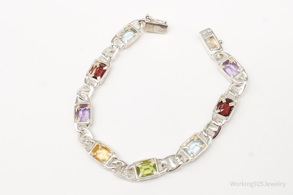 Vintage Multi Gemstone Sterling Silver Bracelet - image 5