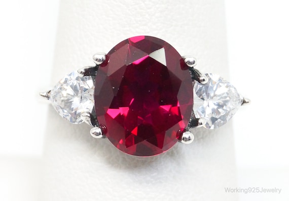 Vintage Large Lab Ruby DQCZ Sterling Silver Ring … - image 1