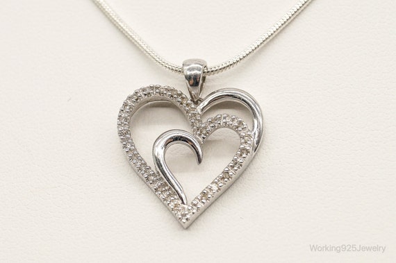 Vintage Designer SUN Diamond Heart Sterling Silve… - image 3