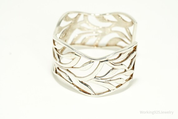 Vintage Leaf Pattern Sterling Silver Cuff Bracele… - image 3