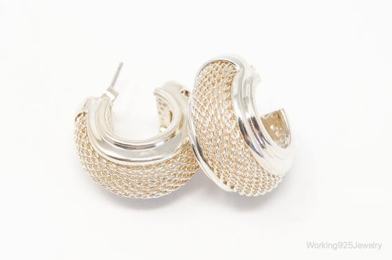 Designer Espo Sig Mesh Hoop Sterling Silver Earri… - image 4