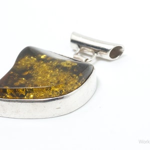 Large Vintage Amber Modernist Sterling Silver Necklace Pendant image 3