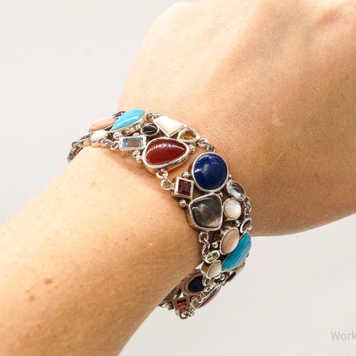 Vintage Multi Gemstone shops Sterling Silver Bracelet