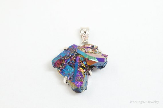 Vintage Large Rainbow Aura Quartz Sterling Silver… - image 2