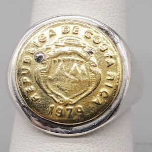 Vintage 1979 Republica De Costa Rica Coin Sterling Silver Ring - Size 5.5