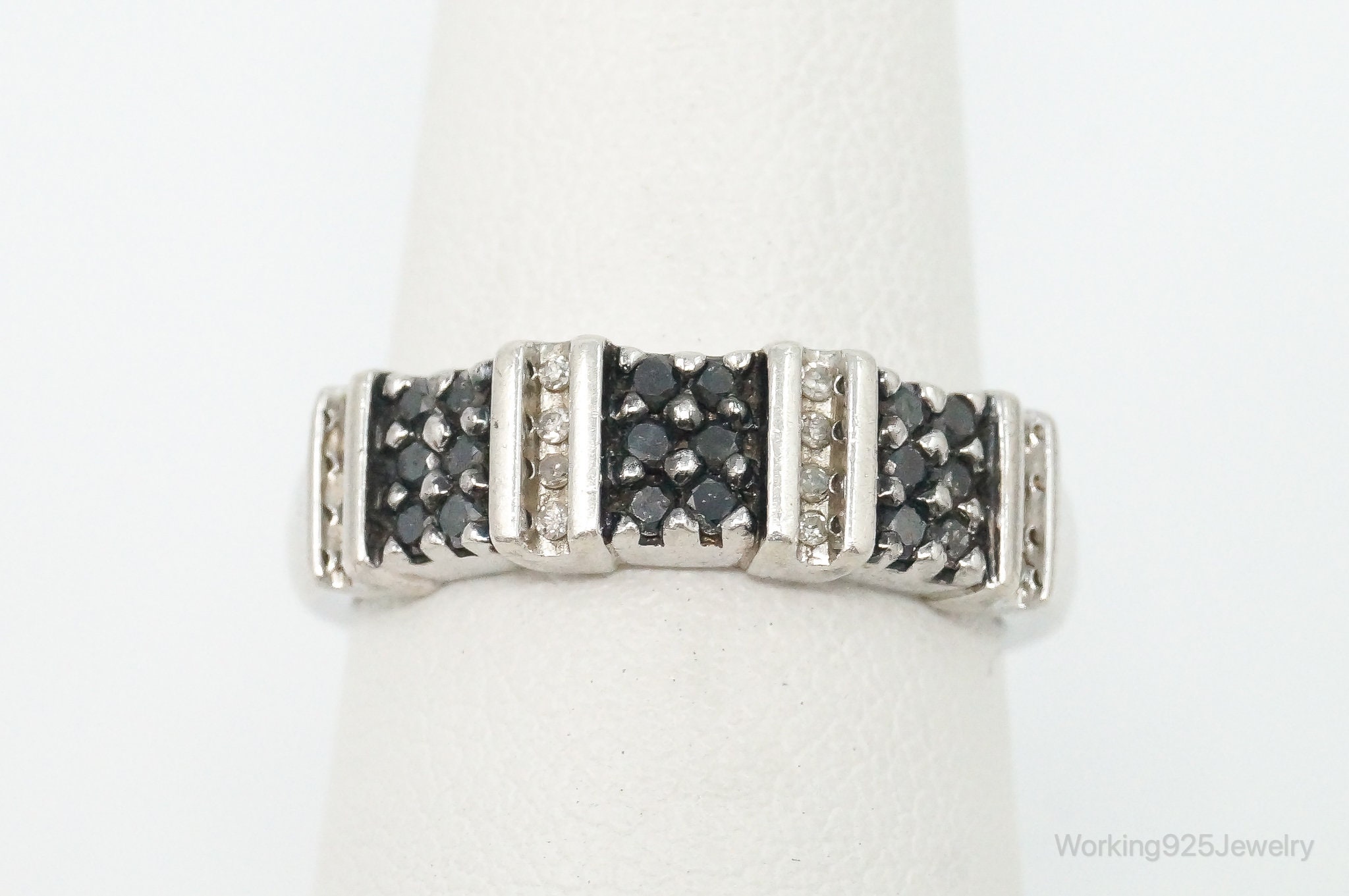 Vintage Designer Sun Black & White Diamond Sterling Silver Vintage Designer Sun Black & White Diamond Sterling Silver