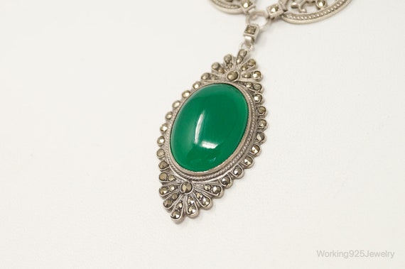 Antique Green Chrysoprase Marcasite Sterling Silv… - image 5