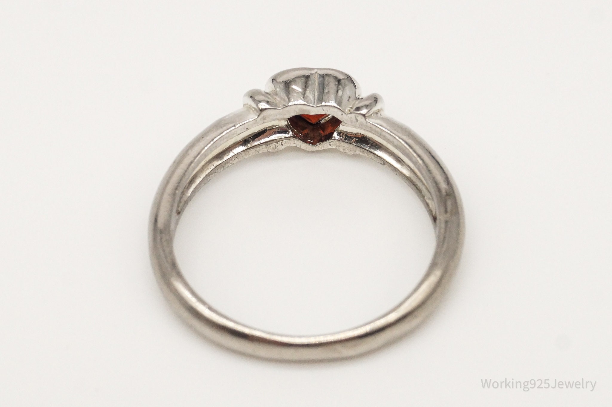 Vintage FAS Garnet Rhodium Plate Over Sterling Silver Ring Size