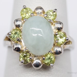 Vintage Green Jade & Peridot Sterling Silver Ring - Size 6