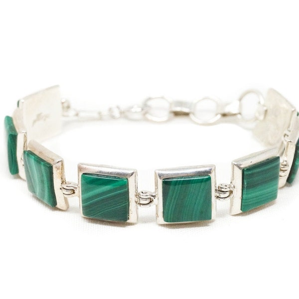 Vtg Native American Betty Thomas Sanel Malachite Sterling Silver Bracelet