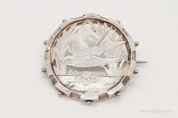 Antique Bird Standard Silver Sweetheart Love Pin Broo… - Gem