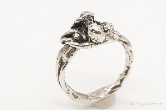 Vintage Couple Lovers Silver Ring - Size 7.25 - image 2
