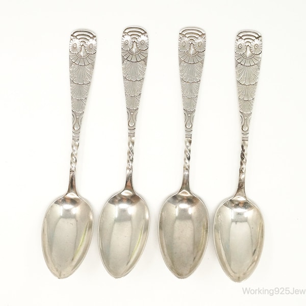 Rare Antique M.B. Co Owl Sterling Silver Spoon Set