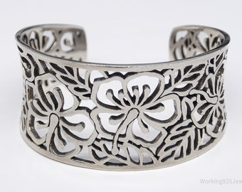 Flower Cutout Cuff Bracelet in Sterling Silver - Etsy display picture 1