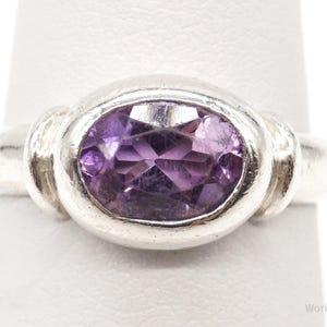 Vintage Designer Modernist Amethyst Sterling Silber Ring - Größe 56