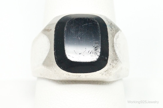 Vintage Mexico Black Onyx Sterling Silver Ring - … - image 1