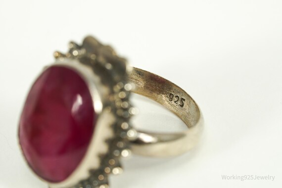 Vintage Large Ruby Sterling Silver Ring - Size 7 - image 6