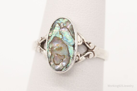 Antique Paua Abalone Shell Sterling Silver Ring -… - image 4