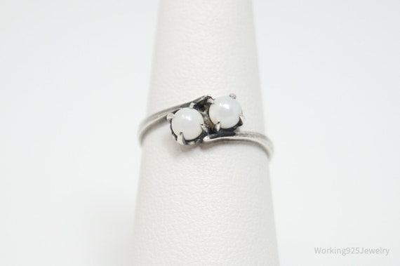 Antique Edwardian Faux Pearl Silver Ring - Sz 5.25 - image 3