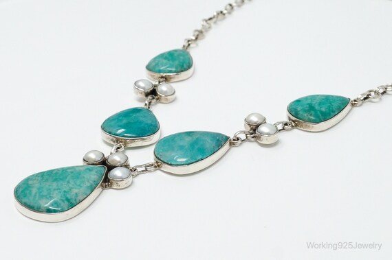 Vintage Amazonite Pearl Sterling Silver Necklace - image 6