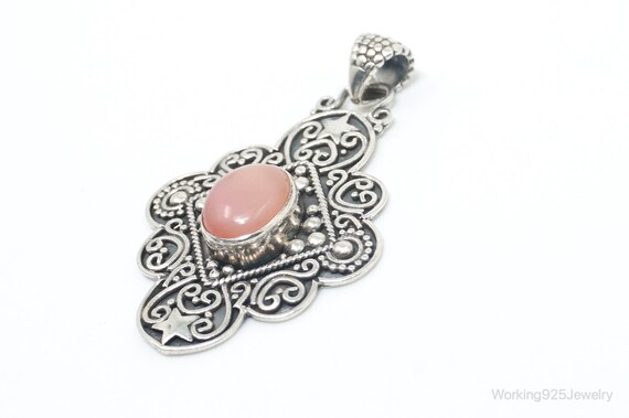 Vintage Pink Gemstone Bali Style Sterling Silver … - image 4