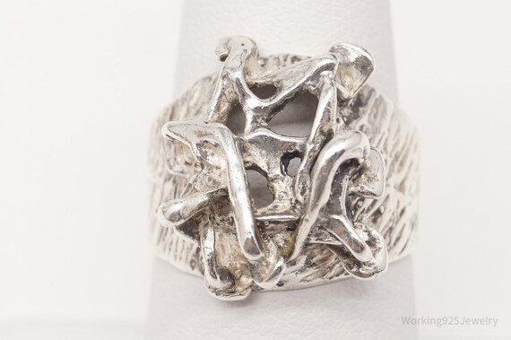 Vintage Brutalist Style Silver Ring - Size 7.5 Ad… - image 3