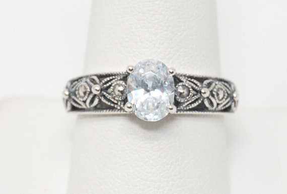 Vintage Designer RJ Cubic Zirconia Floral Cut Out Sterling Silver Ring Size 10 Etsy