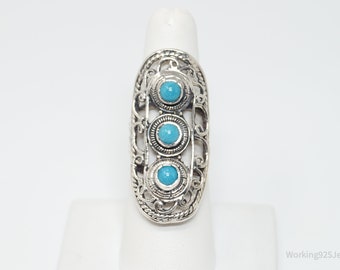 Vintage Southwestern Style Turquoise Sterling Silver Ring - Sz 7