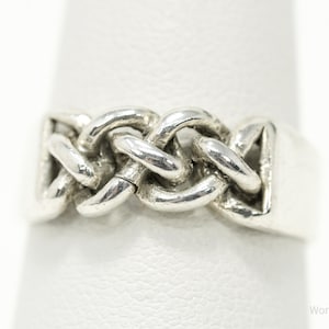 Vintage Chain Modernist Style Sterling Silver Ring - Size 8