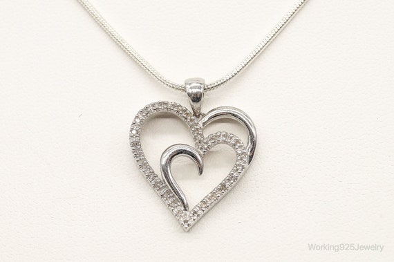 Vintage Designer SUN Diamond Heart Sterling Silve… - image 2