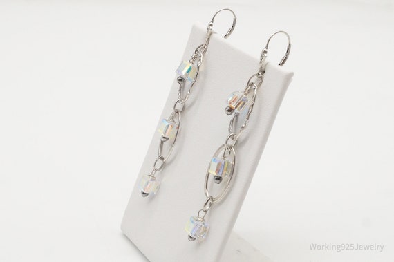 Long Vintage Crystal Sterling Silver Earrings - image 4