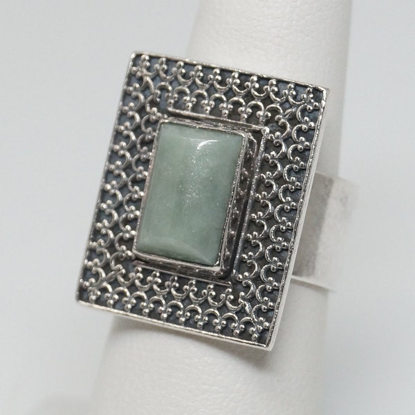 Vintage Southwest Green Jade 950 Silver Ring - Size 5.5