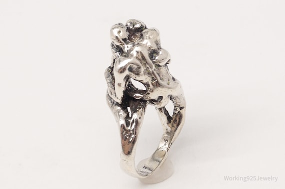 Vintage Lovers Brutalist Style Sterling Silver Ri… - image 2