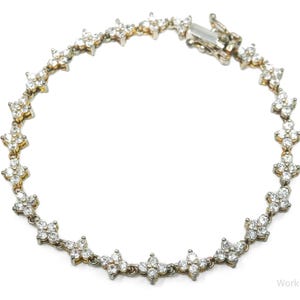 Vintage Cubic Zirconia Gold Wash Sterling Silver Tennis Bracelet 7.25&quot;