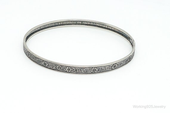 Antique Floral Pattern Sterling Silver Bangle Bra… - image 5