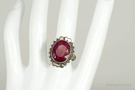 Vintage Large Ruby Sterling Silver Ring - Size 7 - image 8