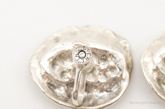 Antique Flowers Sterling Silver Screw Back Earrin… - image 8