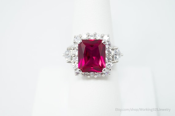 Vintage Designer Lab Ruby CZ Statement Sterling S… - image 3