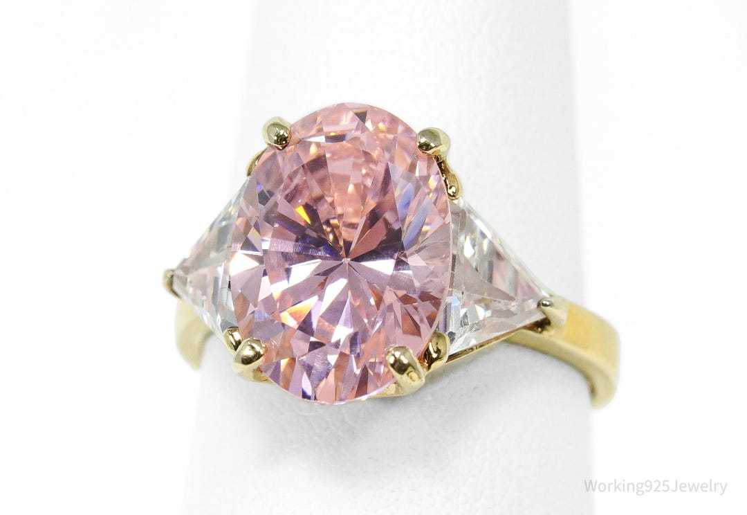Vintage EDCO Pink & White Cubic Zirconia Gold Vermeil Sterling Silver ...
